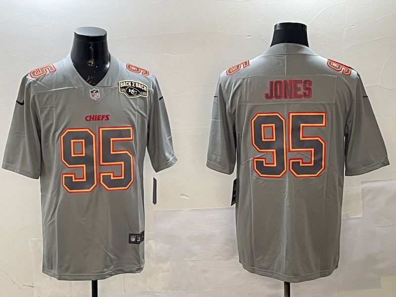 Men Kansas City Chiefs #95 Jones Grey 2025 Nike Vapor Limited NFL Jersey style 2104->kansas city chiefs->NFL Jersey